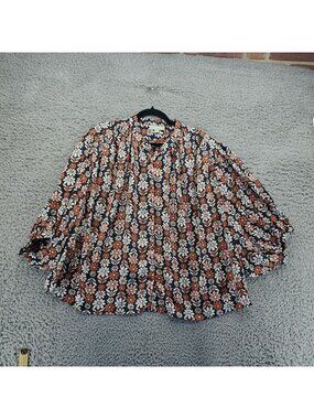 Rygrass Top Womens XXL Black Floral Daisies Lightweight Relaxed Fit Polyester